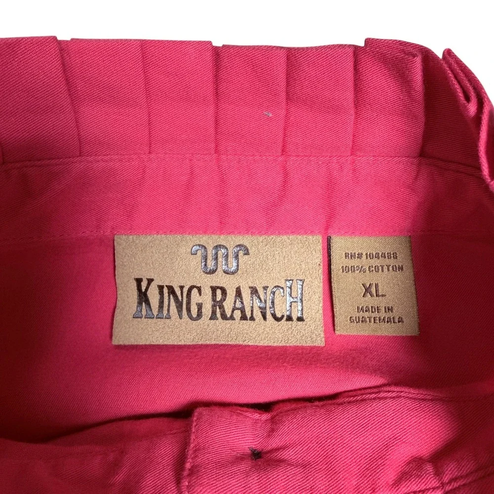 King Ranch Pink Cotton Ruffle Mock Neck Western Field Shirt Blouse Long Size XL‎